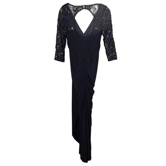 ADRIANNA PAPELL - Lace, Sequin Long Sleeve Pleated Gown - , SZ 2 (US), Black - Picture 5 of 12